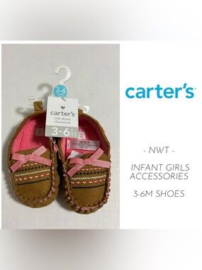 🆕CARTER’S - 3/6M - NWT - INFANT GIRLS PINK TAN MOCCASIN  SHOES